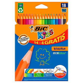 BIC Kids Evolution 14 + 4 Kleurpotloden - 18 stuks